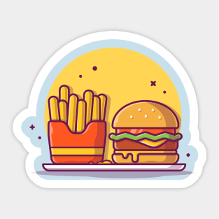 Burger With French Fries Cartoon Vector Icon Illustration Sticker